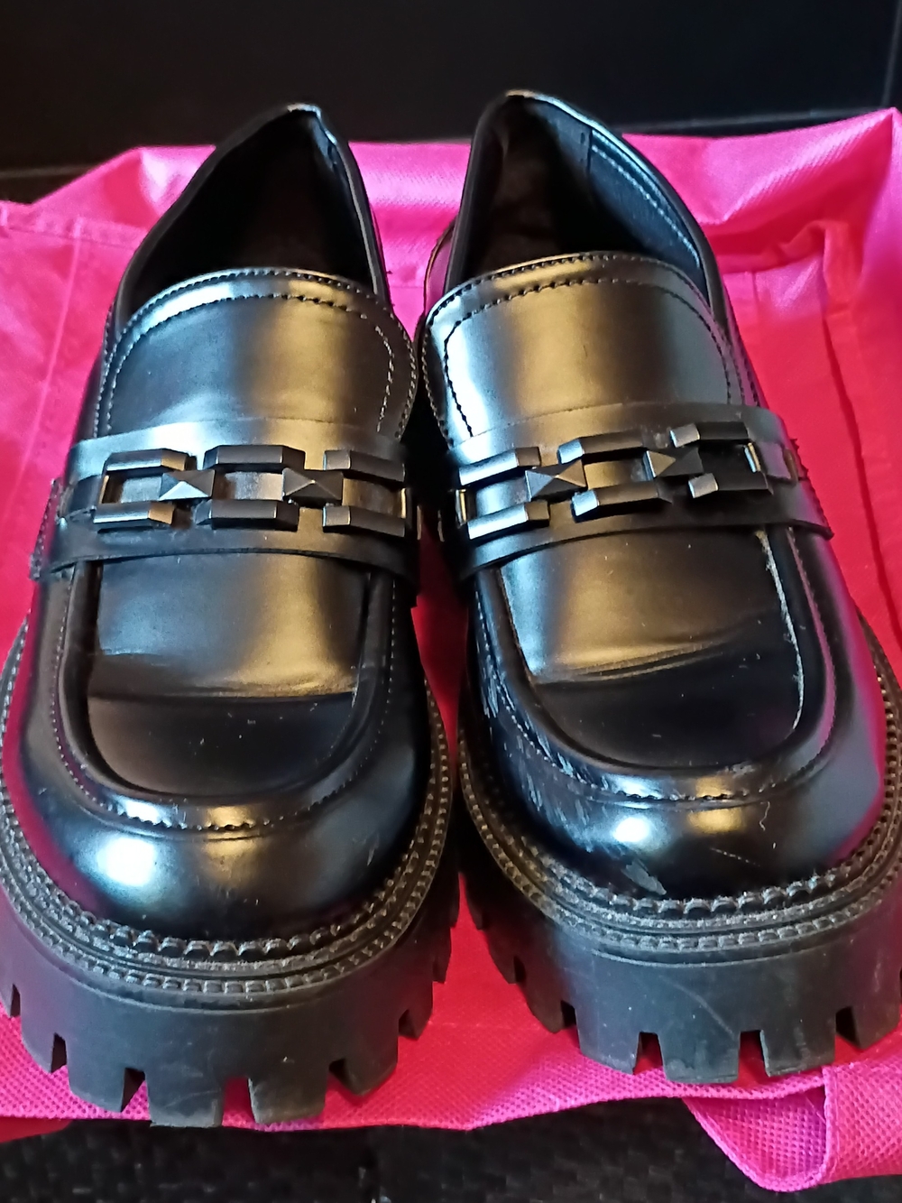 Steve Madden Black Chunky Lug-Sole Penny Loafers